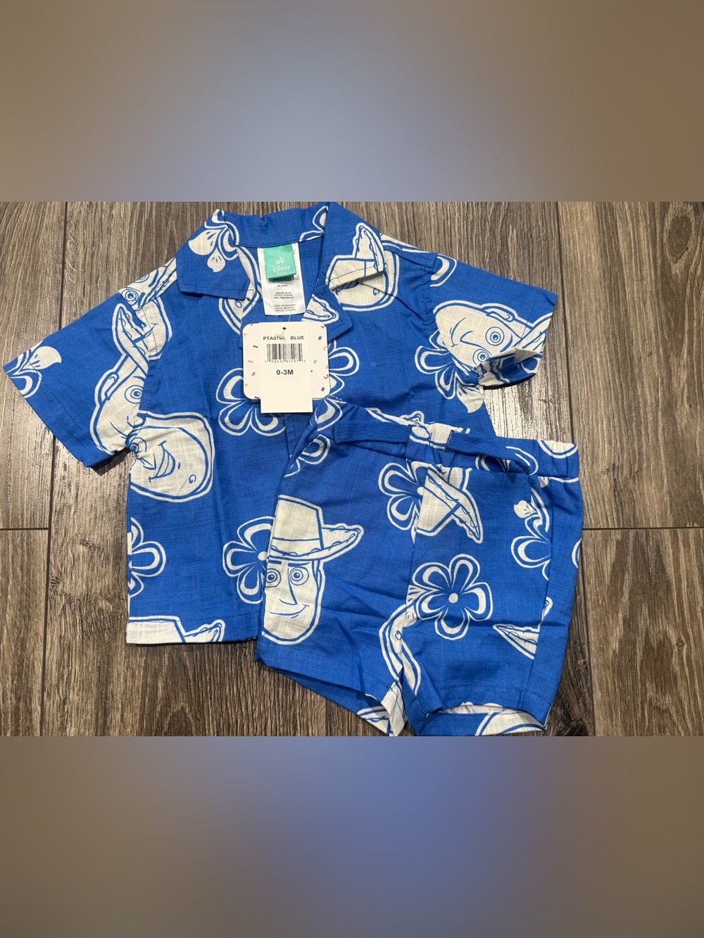 NWT Disney Blue Toy Story Woody Print Button-Down Shirt & Shorts Set
